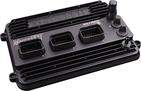 A MaxxECU Gen2 Track engine control unit with its three connectors